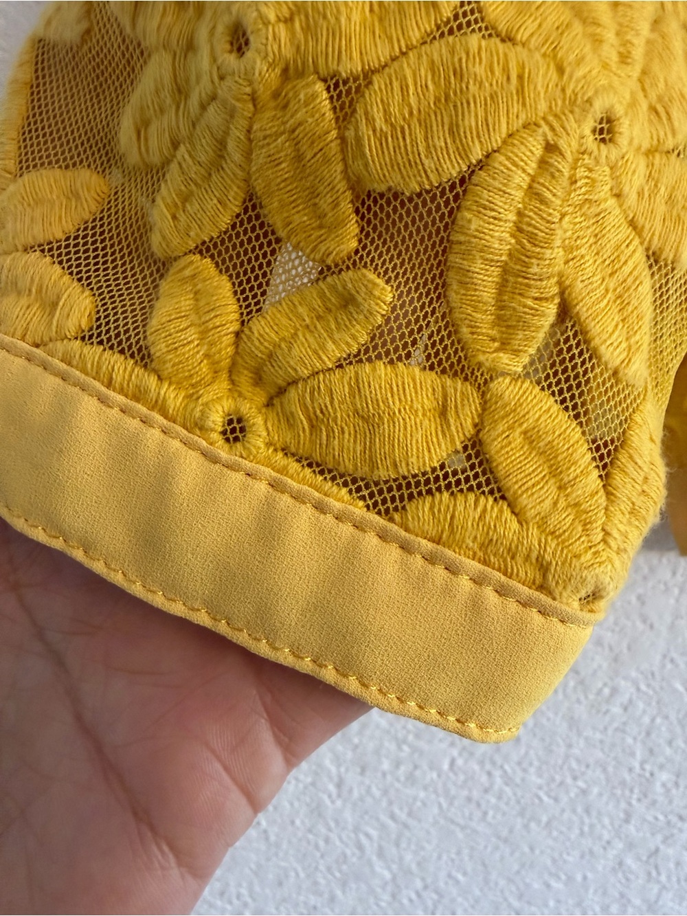 Anne Klein Yellow Floral Embroidered Mesh Open Front Jacket Size M - Picture 6 of 8